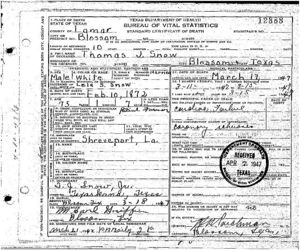Thomas J. Snow Death Certificate
