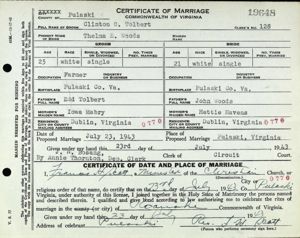 Clinton O. Tolbert and Thelma E. Woods Marriage Record