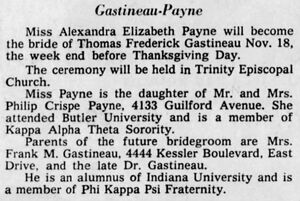 Thomas F. Gastineau & Alexandra Payne, wedding, 1961