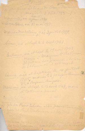 Placide Gaudet's notes on the Family of Jacques-François Thébeau and Anne Melanson