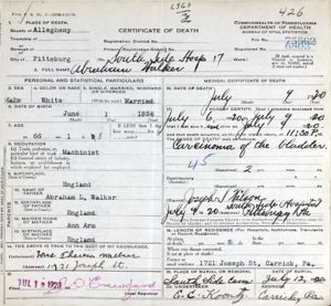 Abraham Walker Death Certificate