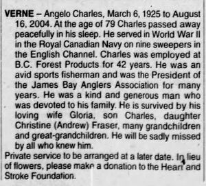 Verne, Angelo Charles Obituary