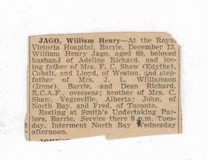 William Henry Jago obituary