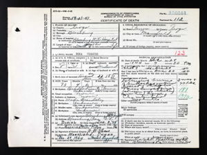 Death Certificate for Nora (Beardsley) Webster