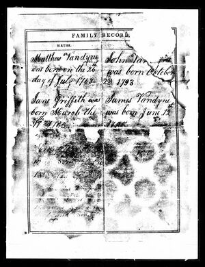 Vandyne Family Bible Page of Births