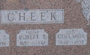 Columbia Cheek gravestone 1975
