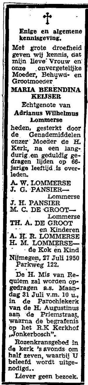 Maria Keijser death notice