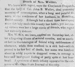 Death of Mrs. Weller.