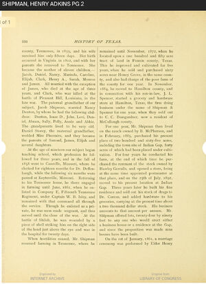 History of Texas: reference to Jacob Shipman, Jr. Family -Page 2
