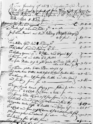 Inventory of James Warren's Estate- p. 1 (top)
