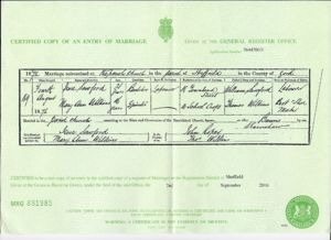 Jesse Sawford/Mary Ann Wilkins Marriage certificate