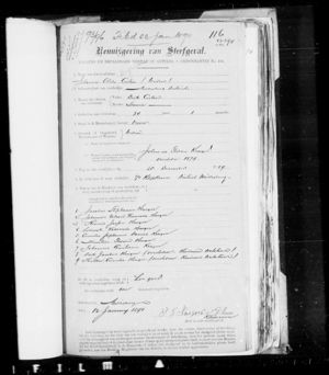 Death notice of Johanna Alida Coetsee 1806 - 1889