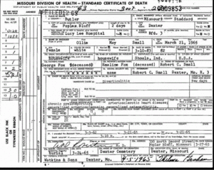 Ollie May Fox Small Death Certificate