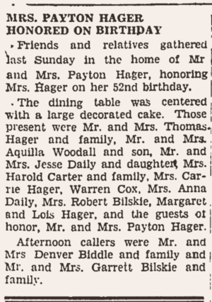Mrs. Clara Hager's 52nd birthday