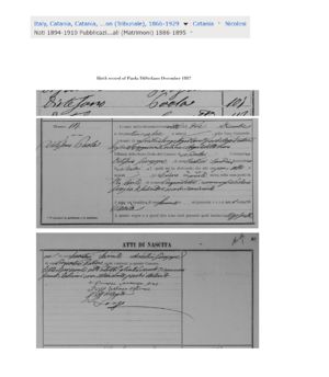 Baptism record of Paola DiStefano. She was born a twin to Paolo but Died as a very young child or infant