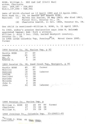 Census and service records of W. J. BUrk