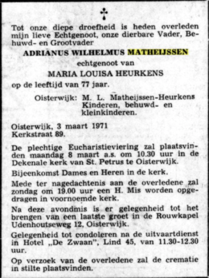 Obituary Adrianus Matheijssen
