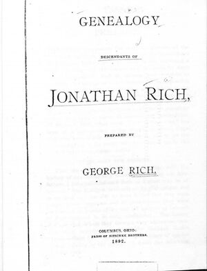 Genealogy, Descendants of Jonathan Rich by George Rich