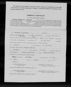 Ernest Peets & Evelyn La Barge Wedding Certificate