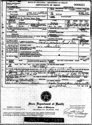 death certificate for Ransom Nichols