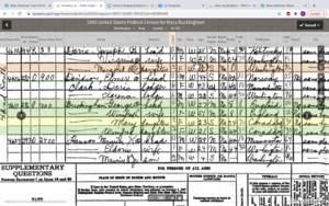 1940 US Census for George & Winifred Buckingham, and children Mary & Winifred