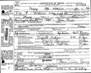 Nancy Ada Williams - Tennessee, Death Records