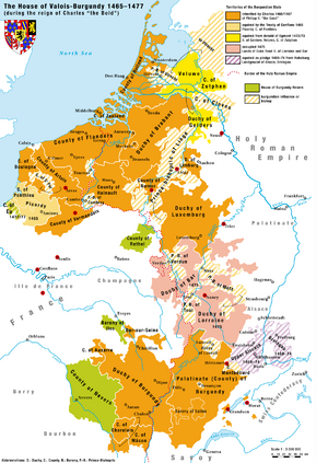 Territories of the House of Valois-Burgundy during the reign of Charles the Bold, 1465/67–1477 	