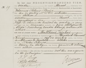 Birth certificate Mattheus Jacobus Buijs (1910)
