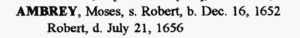 Birth confirmation Dec 16, 1652 Moses Embree son of Robert