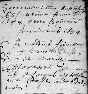 Christening registration Arnoldus Buijsers, Berg en Terblijt 06 Jan 1658