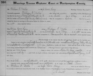 William F Mills and Cora Long marriage certificate