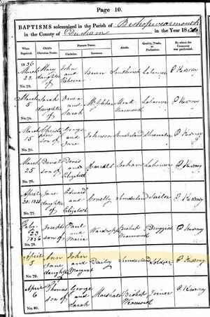 Baptism record for daughter, Ann