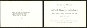 Alfred George Abrahart's Memorial Card/Book