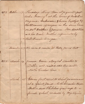 Page from Michael Ryan's diary, 19 Oct 1854 - 15 March 1855