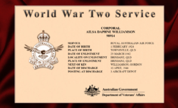 War Service Certificate; RAAF emblem on the left, service details on the right.