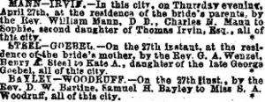 Sophia Irvin Marriage Notice April 29, 1865