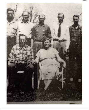 George F and Mabel with sons in order back row :George Franklin Jr.,Gene, Earl, Elmer, Carl