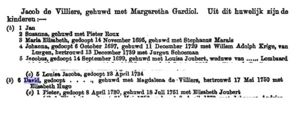 David de Villiers 1702-1770 (Oude Kaapsche Familien)