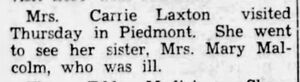 Mrs. Mary Malcolm sister to Carrie Laxton