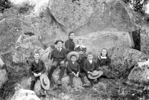 Mary Elizabeth Leggatt (née Phillips) with her six children (ORIGINAL B&W SCAN)