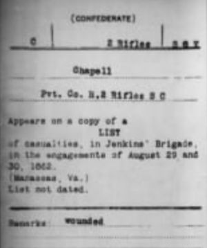 Joseph Grisham Chappell wounded at 2nd battle of Manassas, VA