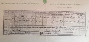 Certified copy of marriage certificate for Thomas Holland Sheaf and Ann Susannah Fletcher
