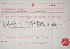Henry James Hagan birth certificate 1861