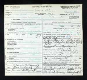 Death Certificate of Josephine Whitehill Fitzgerald