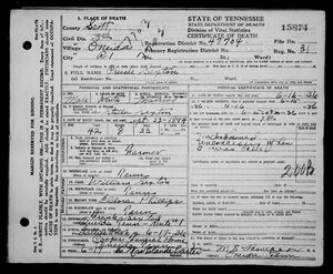 Death Certificate for Crusie Sexton