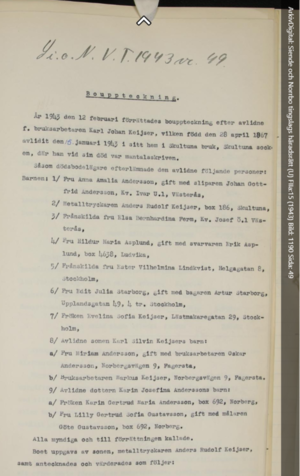 Karl Johan Keijser bouppteckning 1943
