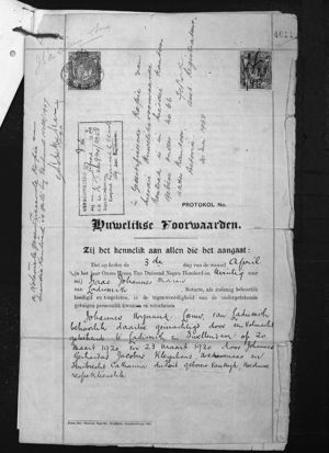 Marriage Certificate: Johannes Kleynhans & Huibrecht van wYK