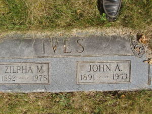 Zilpha Gleason Ives and John Ives Headstone