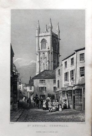 Fore Street, St Austell, with the Parish Church of Holy Trinity in the background.