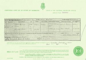 Marriage record for Robert Turner and Elizabeth Hoare